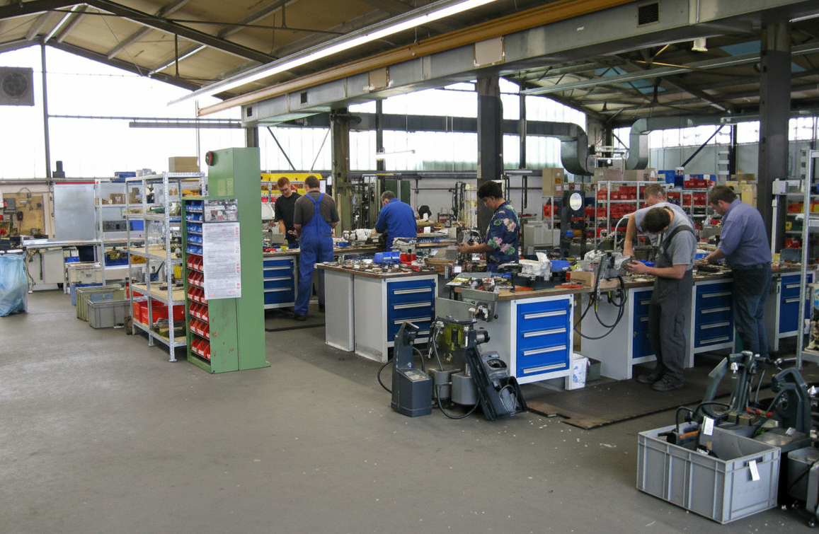Werkstatt der Piepenbring GmbH & Co. KG mit Arbeitsplätzen für die Instandsetzung